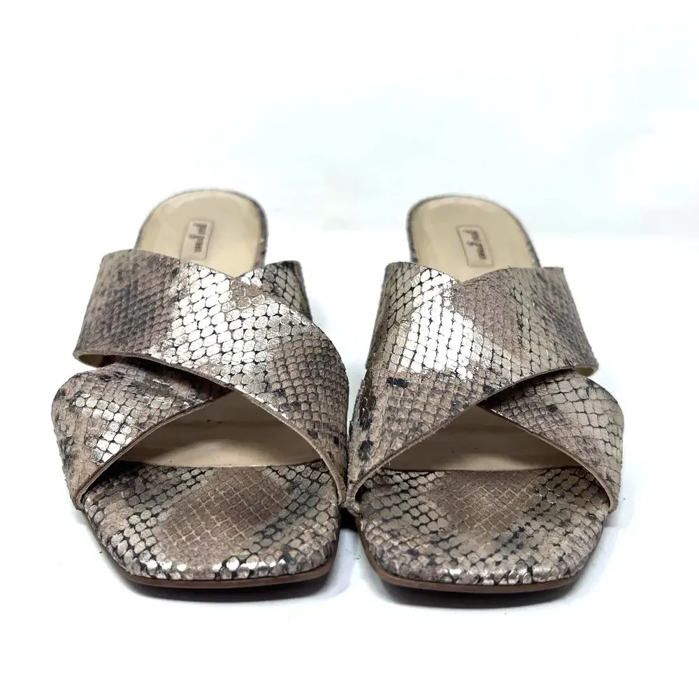 Paul Green Sandals Women's 8 Cici Gold Leather Python Snake Block Heel Slide‎